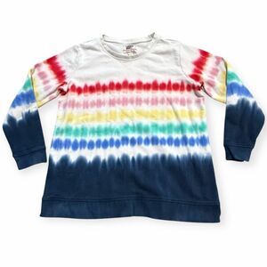 LANDS’ END Women’s White Rainbow Tie-Dye Long Sleeve Serious Sweats Pullover Swe